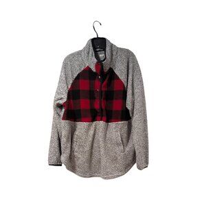 Maurices Gray Plus Size Buffalo Plaid Snap Front Sherpa Pullover Sweater Sz 1X